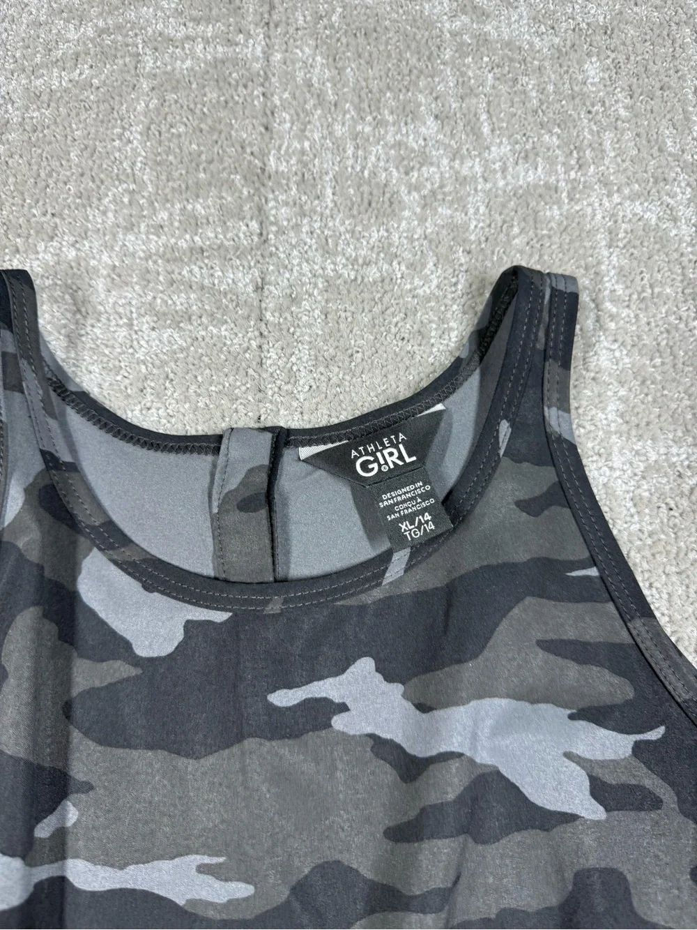 Athleta Girl On the Go One Piece Romper Black Camouflage Drawstring Waist Sz XL